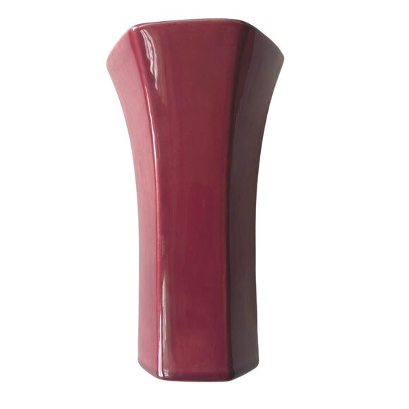 Royal Haegar Pottery, Hexagon Vase, Vintage Art Deco, Burgundy, 80s Home Decor - Picture 1 of 6